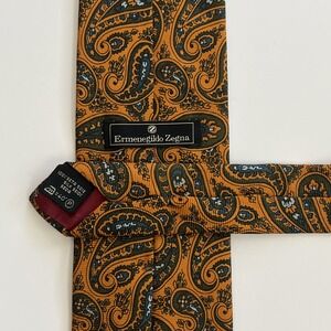 Ermenegildo Zegna Men's Silk Tie Orange Multi Paisley Career Classic Italy